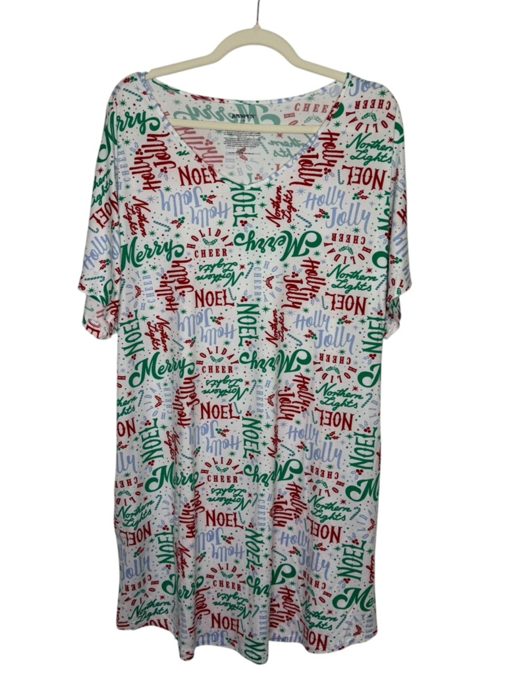 Holiday Script Sleep Chemise in White with Red & Green Sleep Tee Nightie New